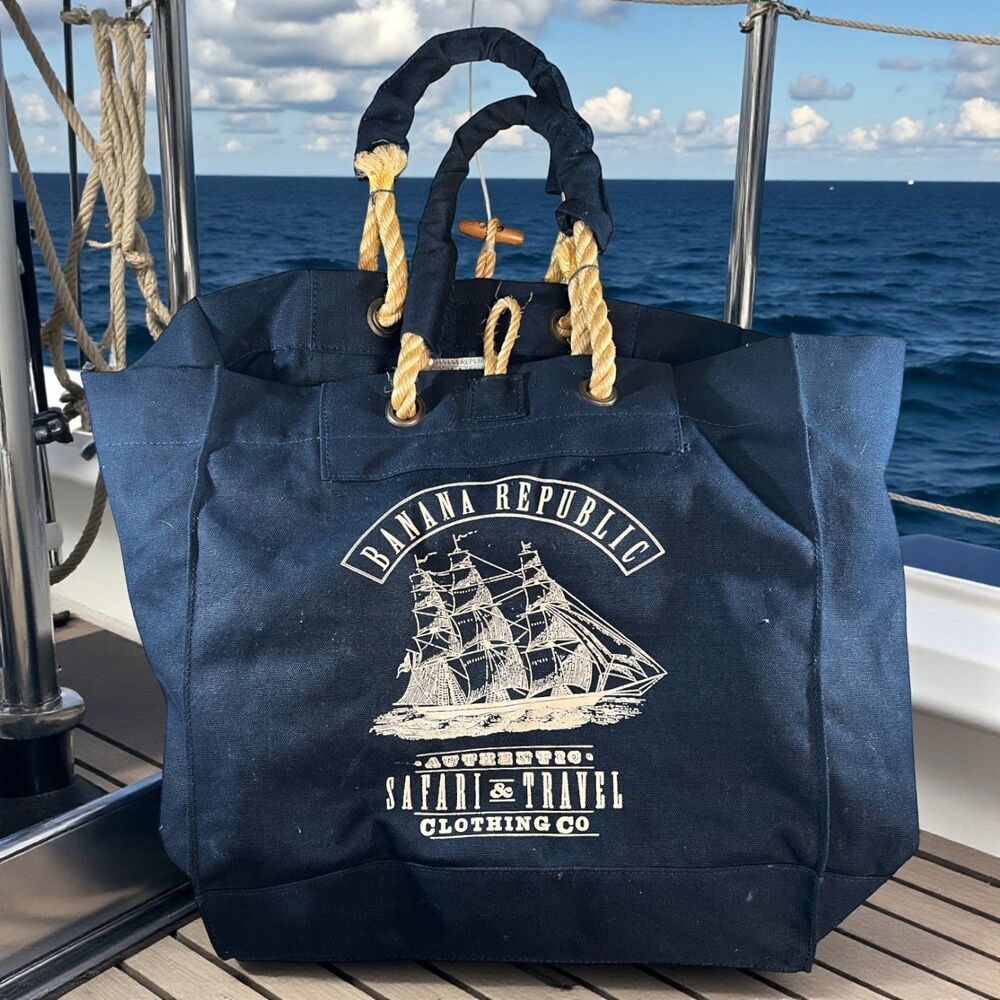 Vintage Banana Republic Canvas Rope Tote Large Safari